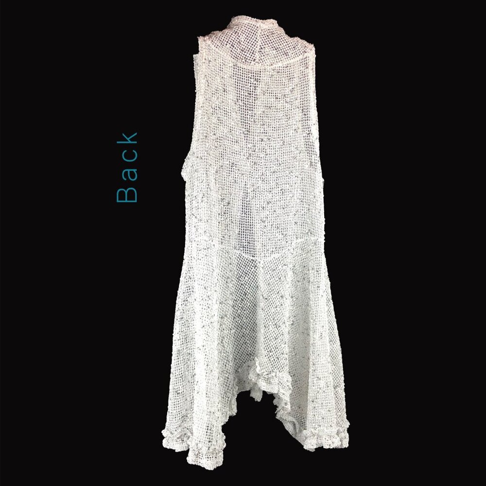 Papa Vancouver white/grey 100% cotton mesh cardigan hem frill and rise 2 pockets - Picture 3 of 8